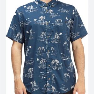 Billabong Men's Dark Blue Tropical Print Shirt, Size Large